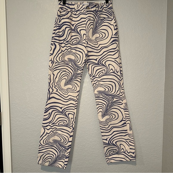 New Zara Printed Straight Leg High Rise Swirl Jeans 6688/043 Size 2 4 6 10 12 - Picture 2 of 5